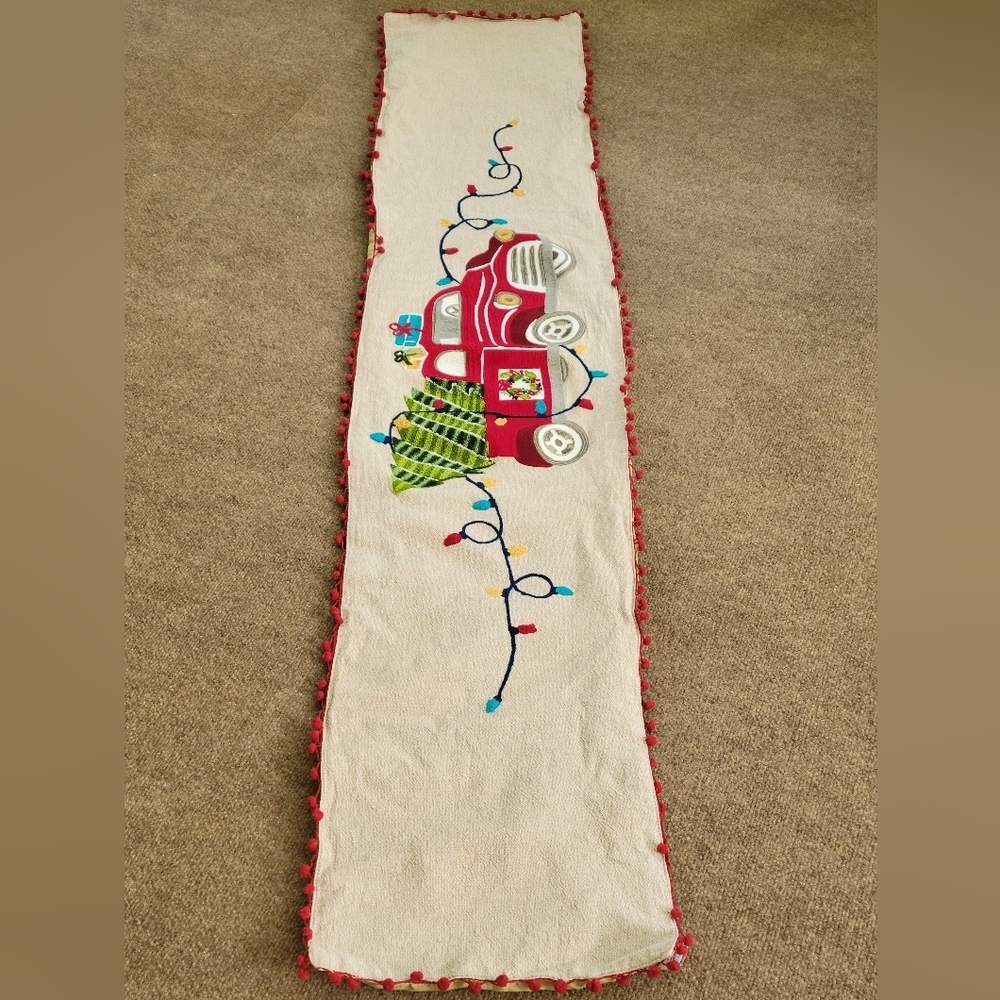 Novogratz Festive Red Truck Holiday Table Runner 67" L X 13" W
